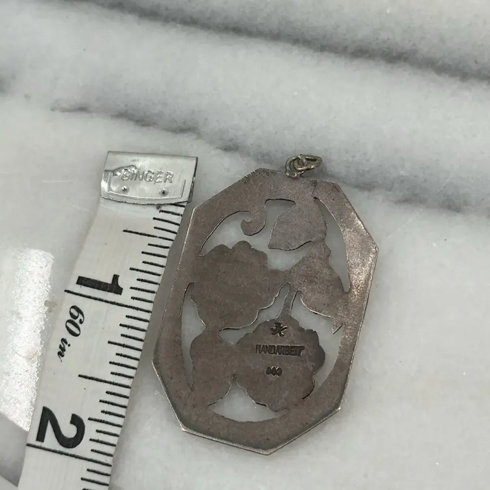Vintage Handarbeit 900 silver hand carved flower pendant - Picture 5 of 6